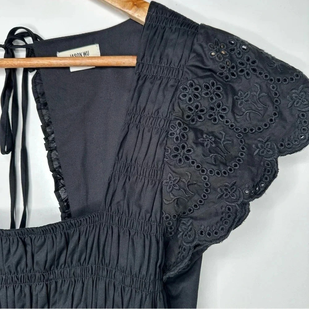 Jason Wu Black Open Back Eyelet Smocked Maxi Dress Size Large — image 4 of 8